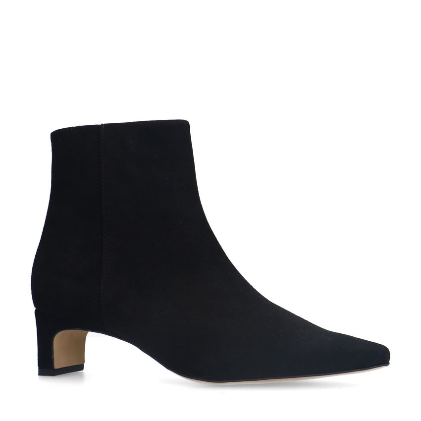 Manfield Zwarte suède enkellaarsjes met hak