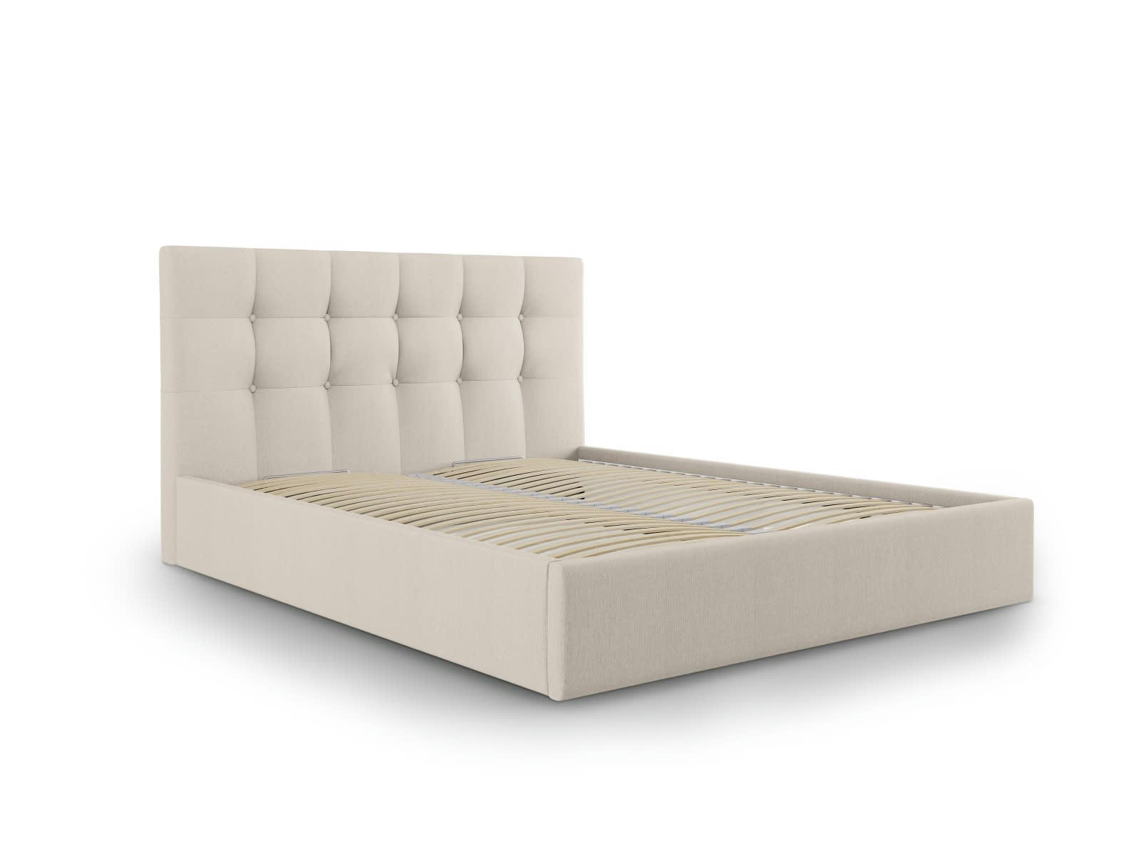 PHAEDRA - Lit coffre avec tête de lit 140x200 cm en tissu structuré beige