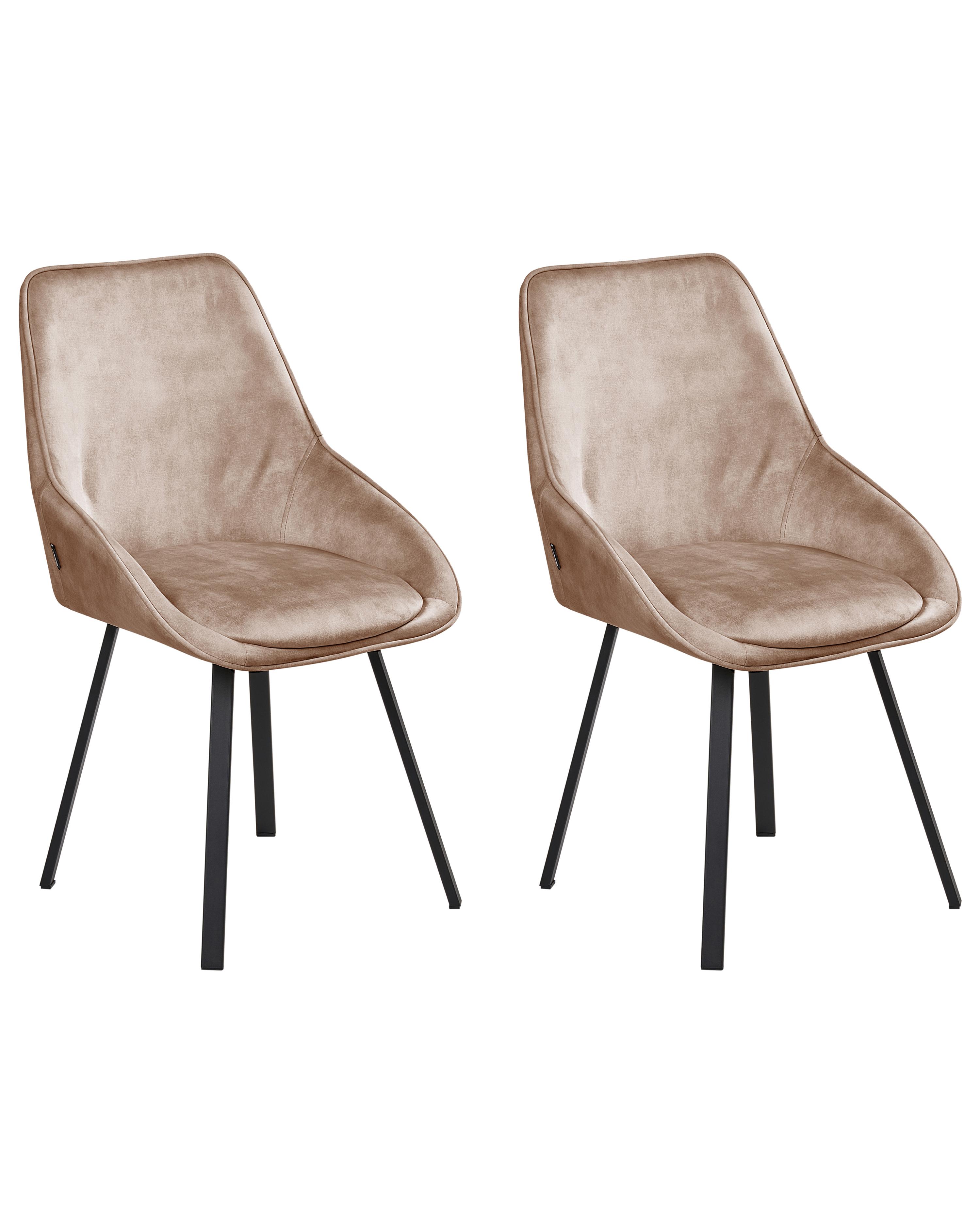 Set of 2 Dining Chairs Swivel TERLTON Velvet Beige