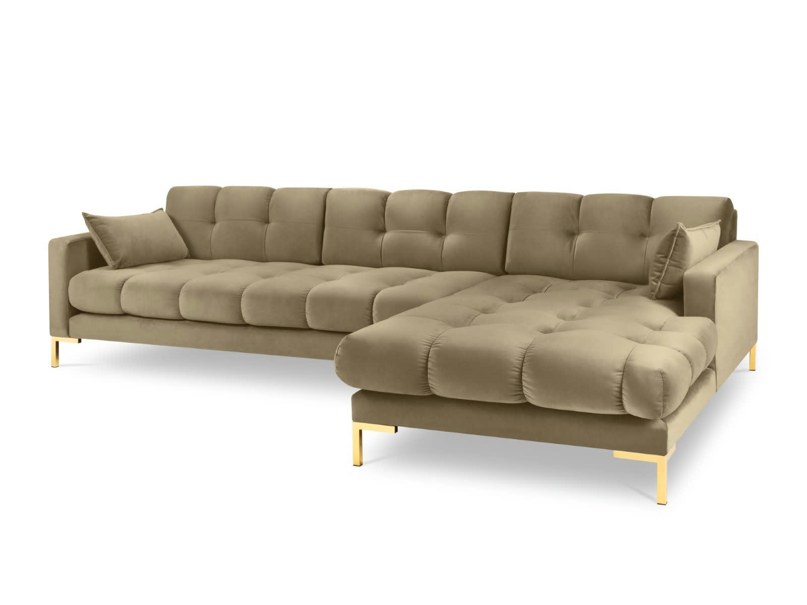 MAMAIA - Canapé d'angle droit 5 places en tissu velours beige
