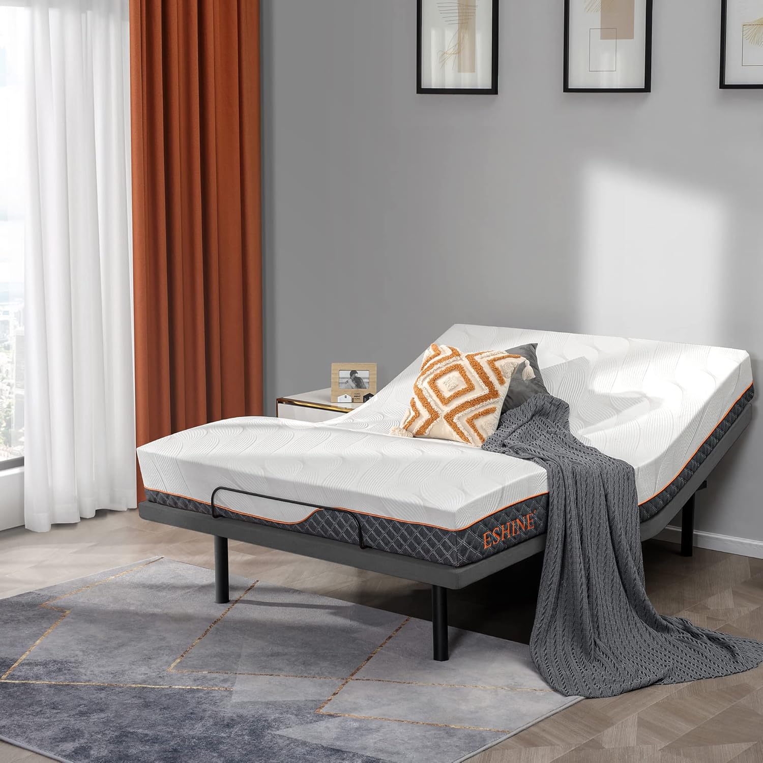 ESHINE Adjustable Bed Frame Smart Bed Queen - Quick 5 Min Installation, Electric Base with Massage, Ergonomic Foot & Head Incline, Zero Gravity, Dual USB Ports, Under Bed Light