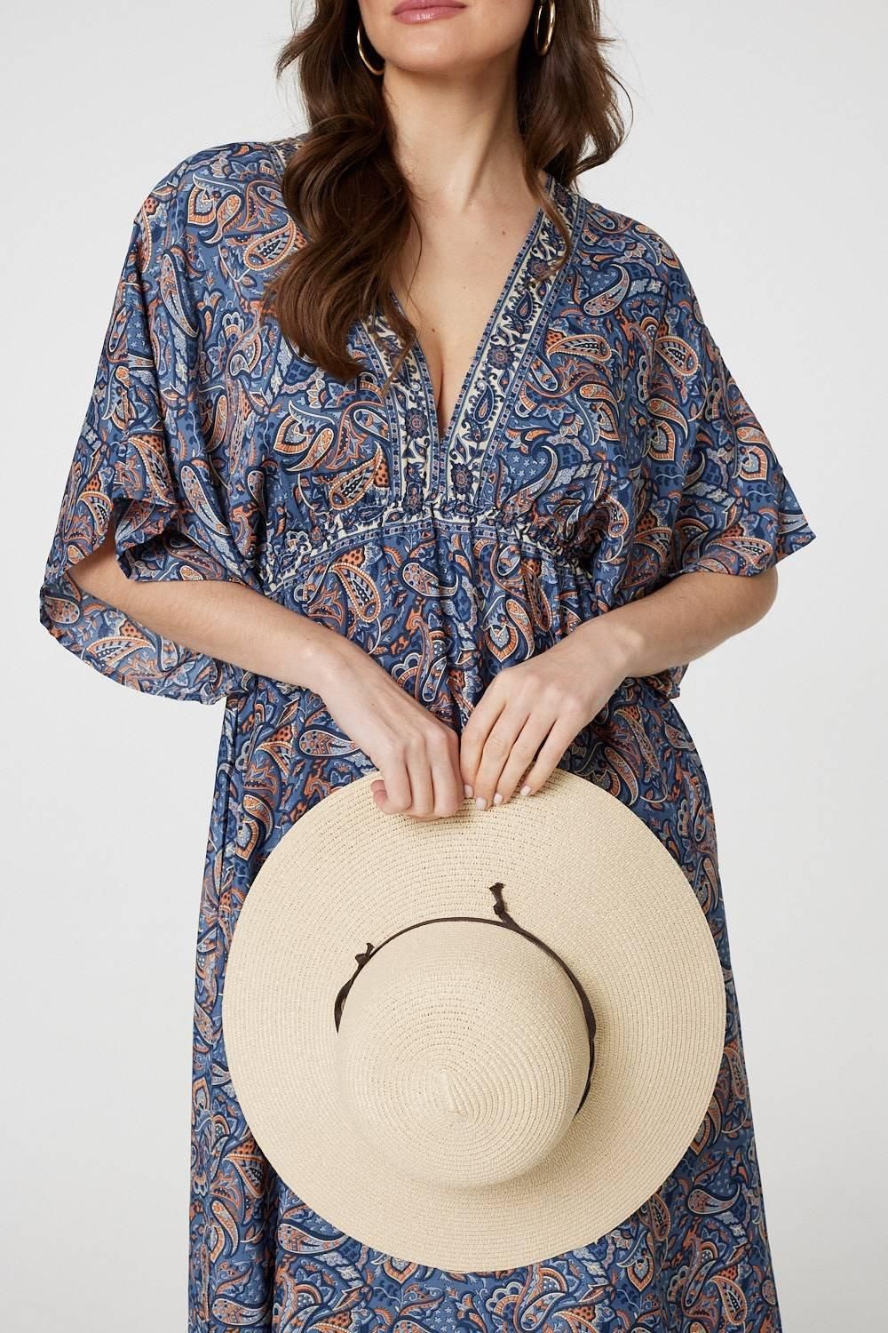 Izabel London Paisley Print Kimono Sleeve Midi Dress