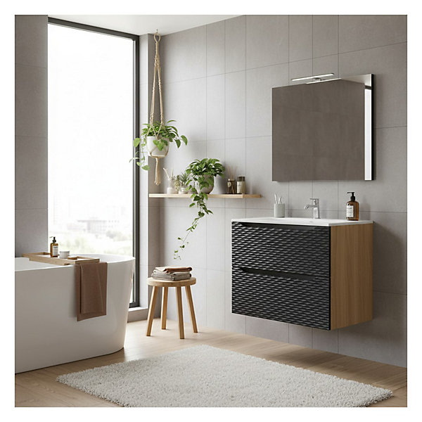 Ensemble de salle de bain YOKA noir : meuble sous vasque à tiroirs 70 cm et vasque à encastrer