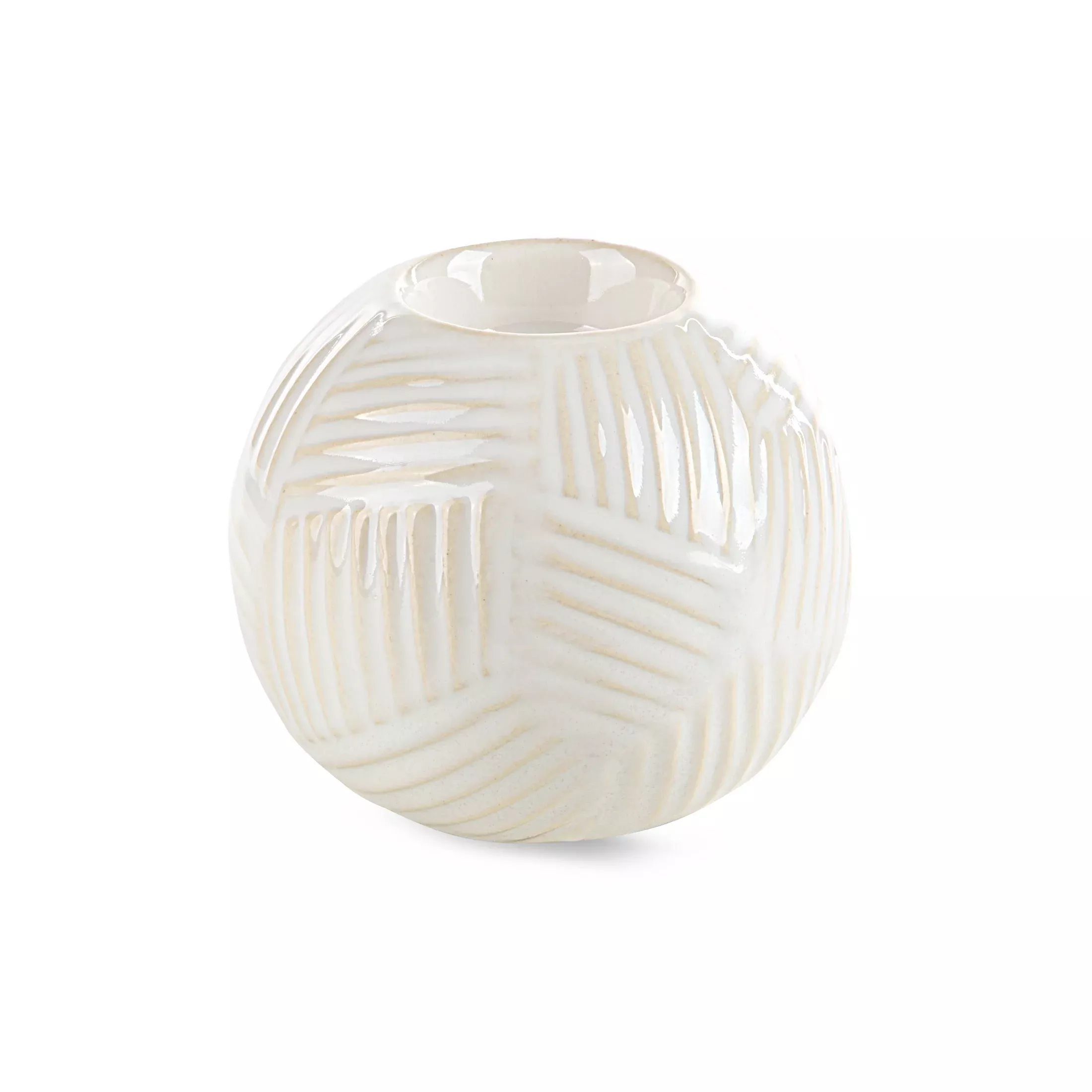Świecznik ceramicznykremowy dekoracyjnyz wytłaczanym wzorem średnica 10x9 cm ROMINA- kolekcja SEA SUMMER