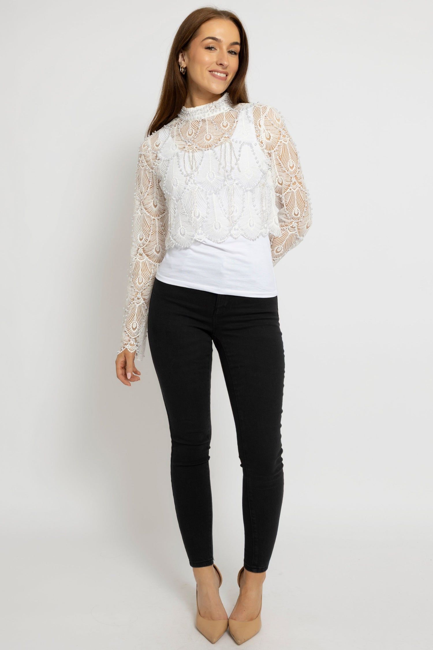 Cutie London Luxe Lace Mock Neck Blouse