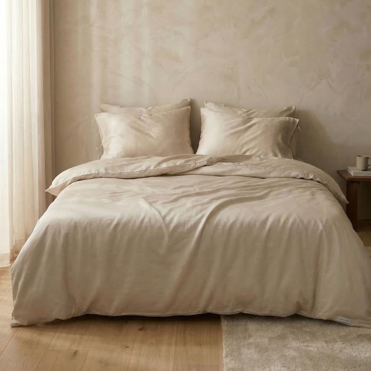 Pościel BAMSA gładka z satyny bambusowej beżowa 220x200   2*50x60 cm