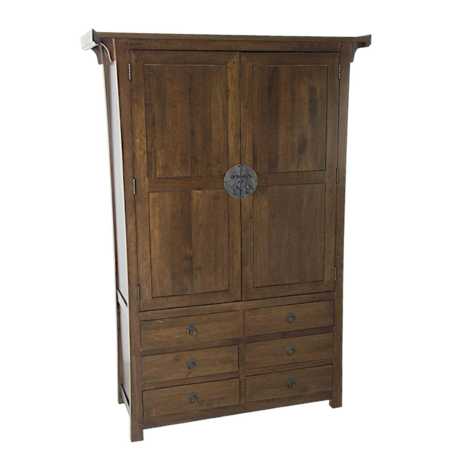Armoire Hévéa 2 portes, 6 tiroirs 120x45x175cm MAORI