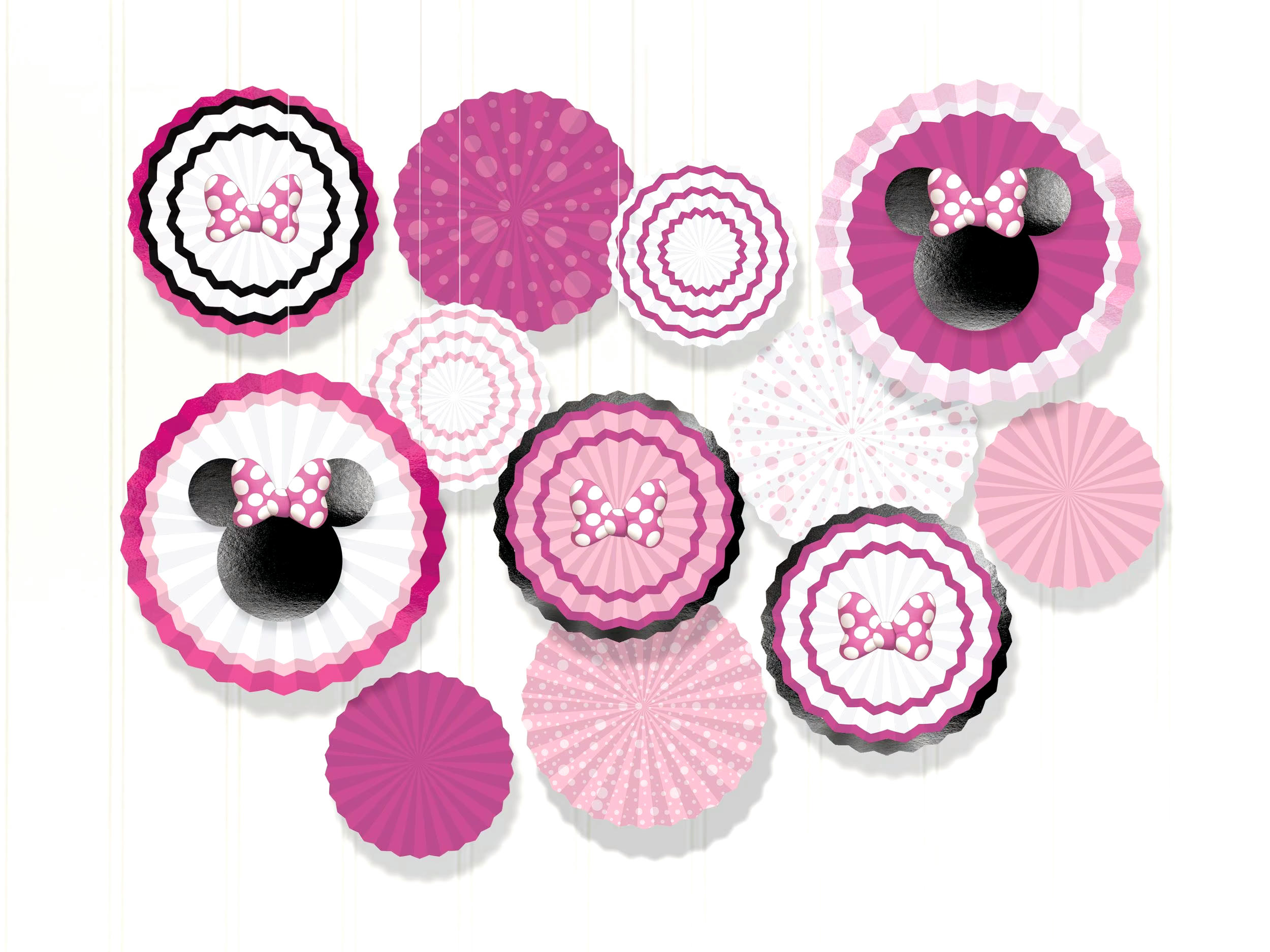 Minnie Mouse Forever Birthday Party Paper Fan Decoration Kit, 17-pc