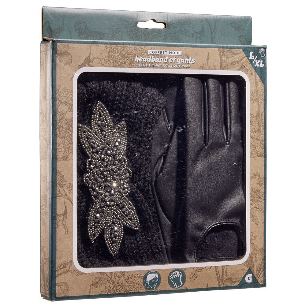 Coffret bandeau et gants noirs assortis