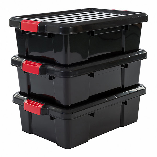 Iris Ohyama, Boîtes de Rangement Garage plastique, 25L, Lot de 3, Noir, SK-230
