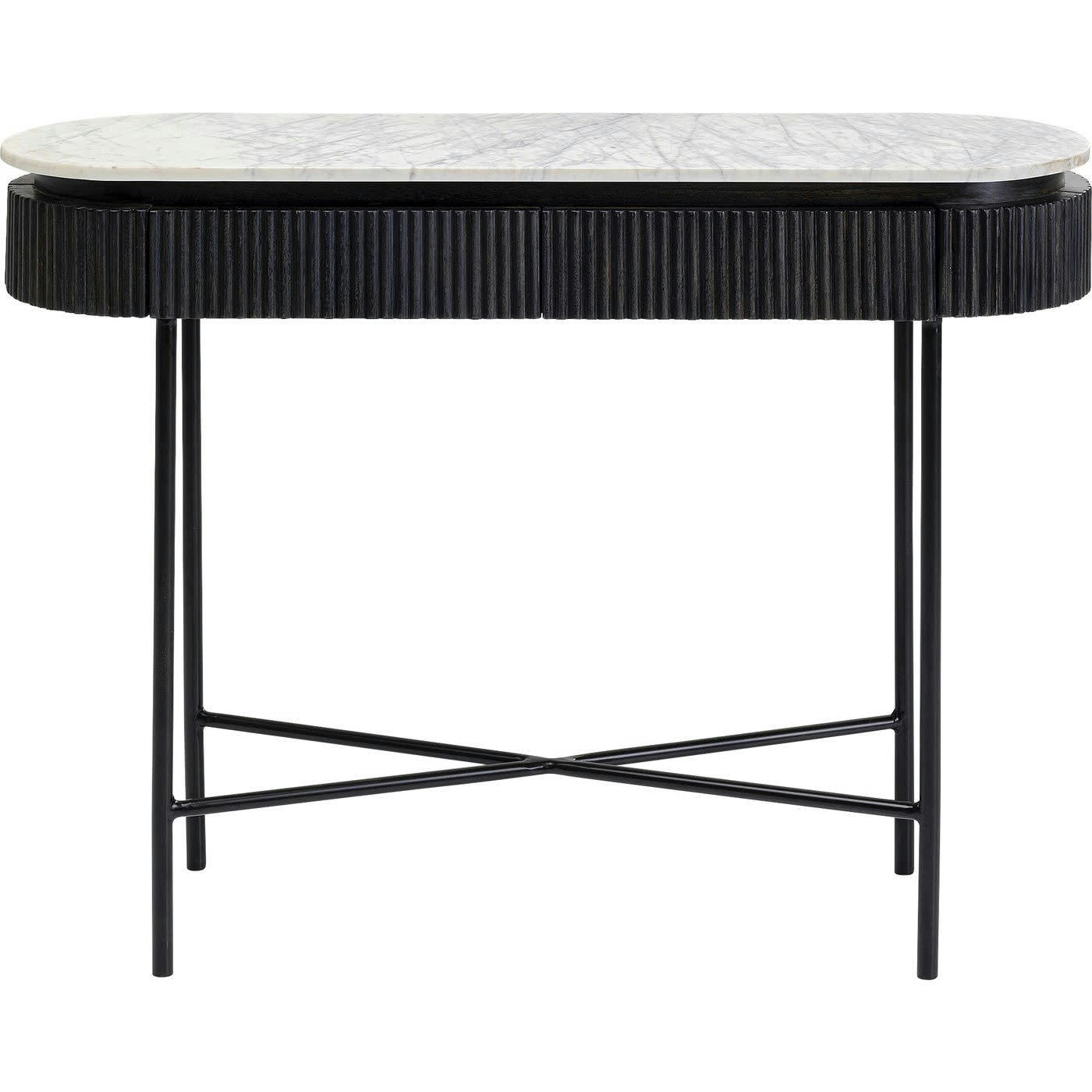 GLENN - Console 2 tiroirs en marbre blanc et manguier massif noir