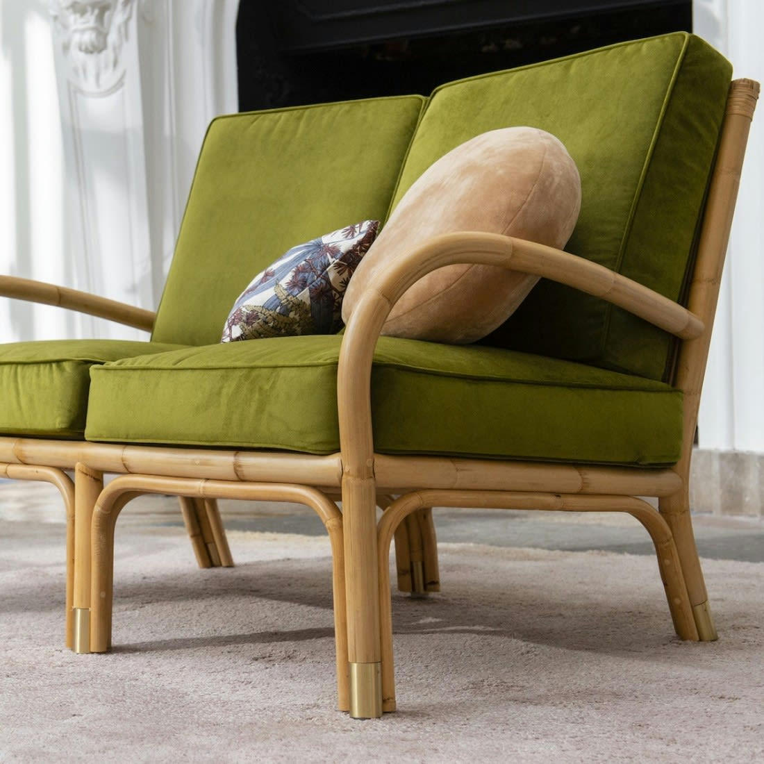 RIVIERA - Canapé 2 places rotin et velours