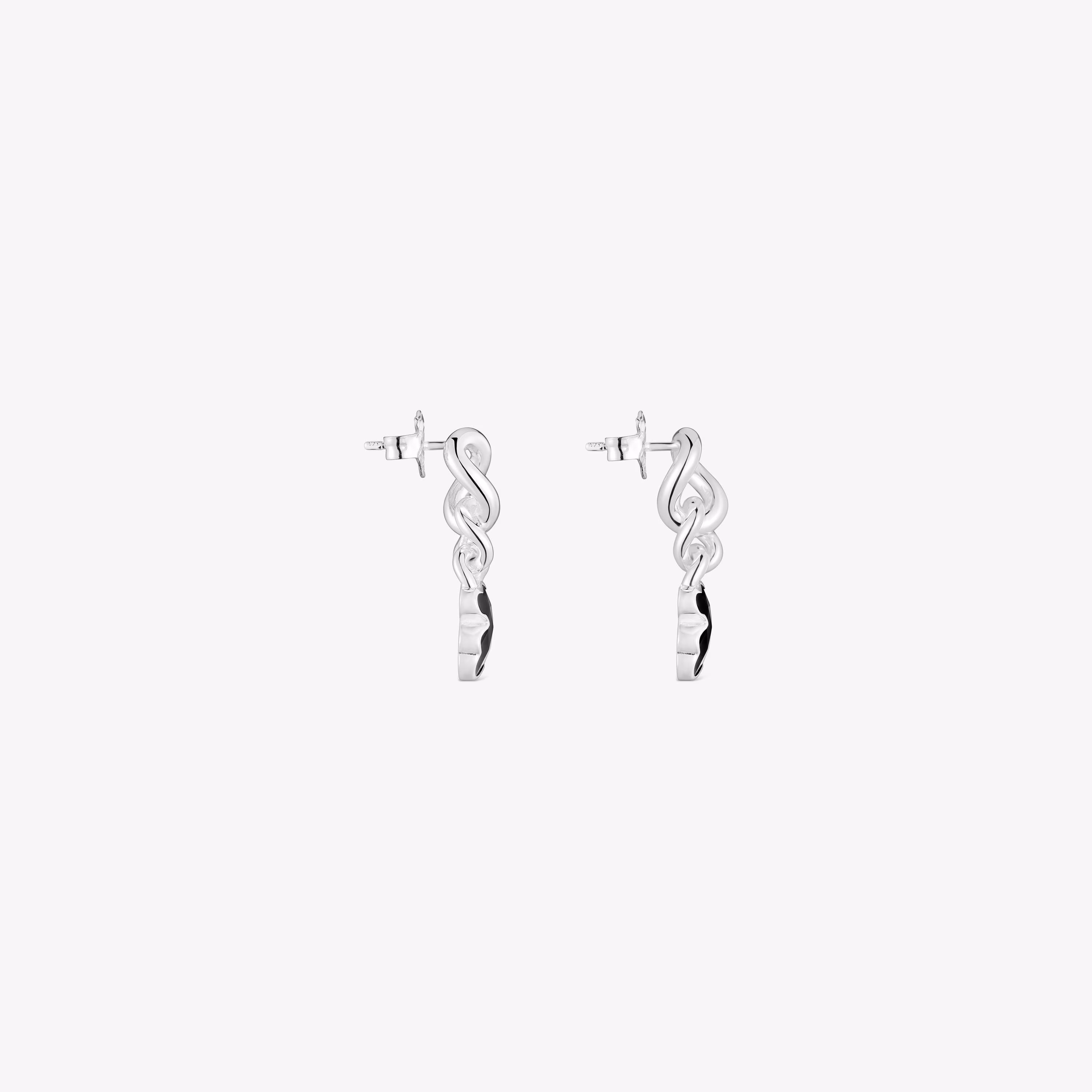 Pendientes cortos oso de plata y ónix Icon Color