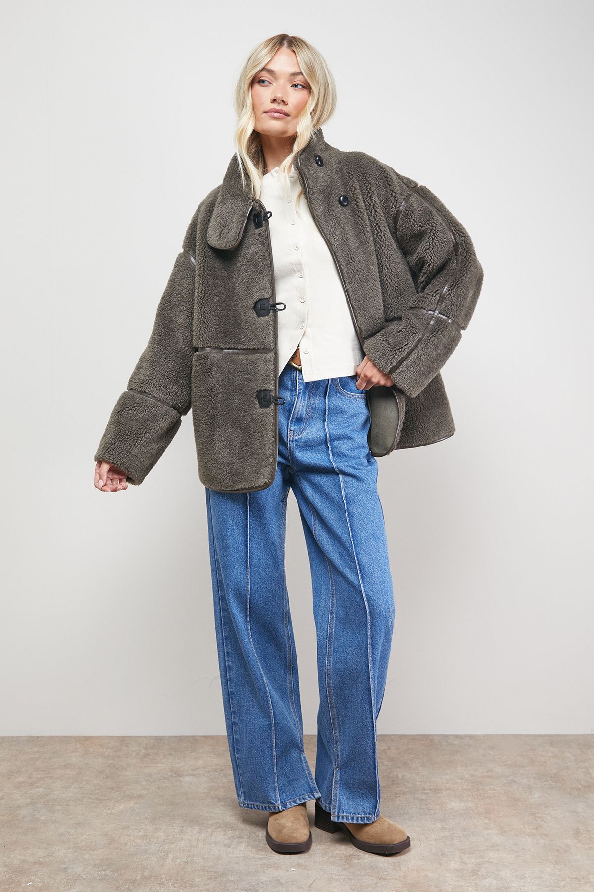 Oasis Funnel Neck Shearling Coat