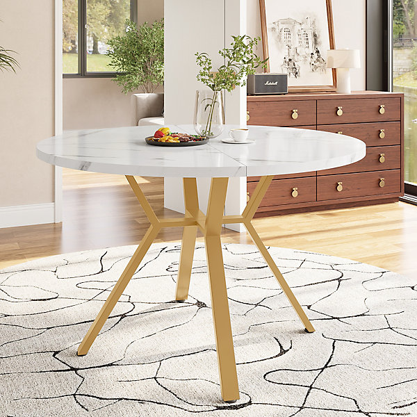 Ensemble table et 4 chaises 100x75 cm, table ronde MDF imitation marbre, pieds métal doré, velours vert