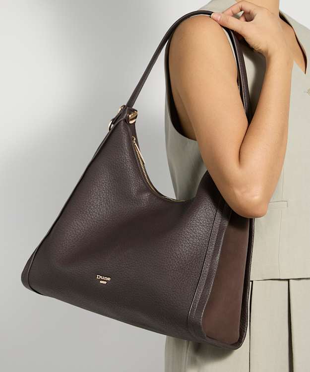 Declared Brown - Slouchy Metal-Trim Shoulder Bag