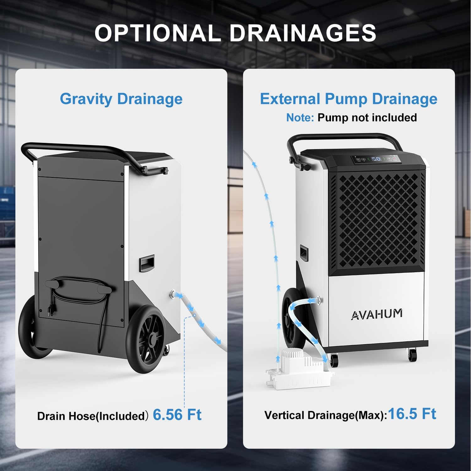 250 Pint Commercial Dehumidifier, Industrial Dehumidifier for 8,000 Sq.Ft Basement Warehouse Construction, Large Heavy Duty Commercial Grade Dehumidifiers with Drain Hose, Auto Defrost, Auto Restart