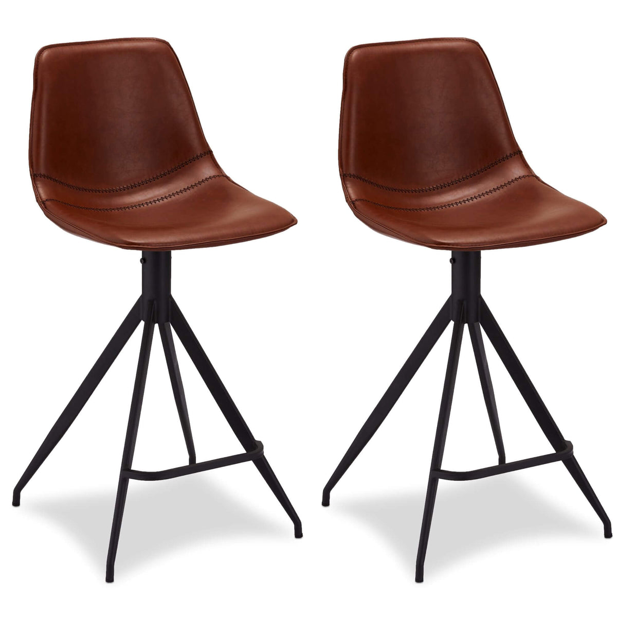 Furnhouse barkruk Isabel - Cognacbruin - Kunstleer - Set van 2