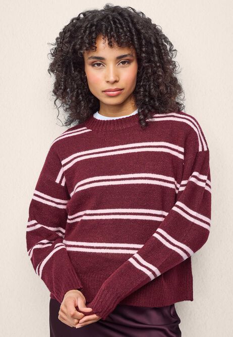 Womens Plum & Pink Stripe Jumper
