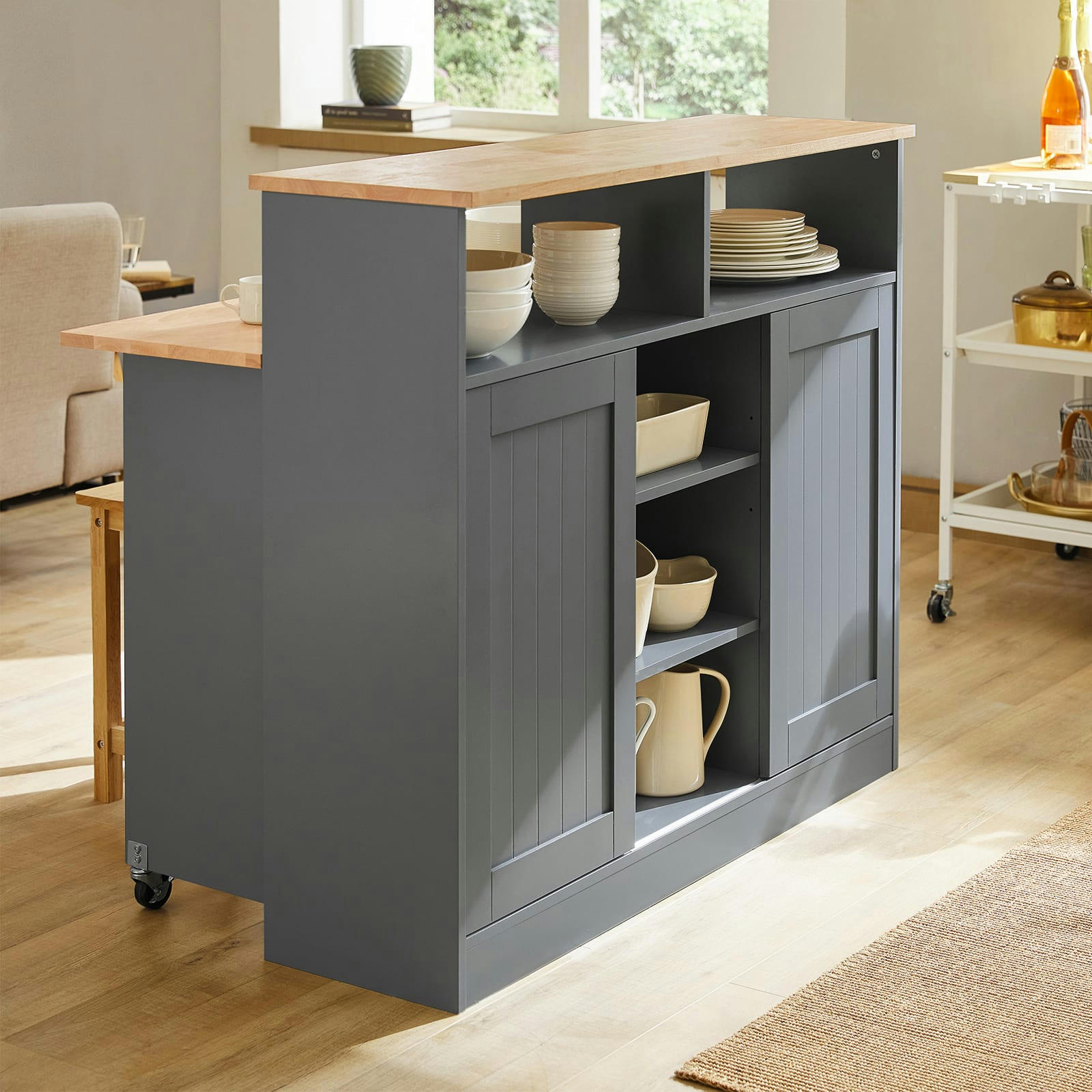 - Buffet de rangement effet bois gris