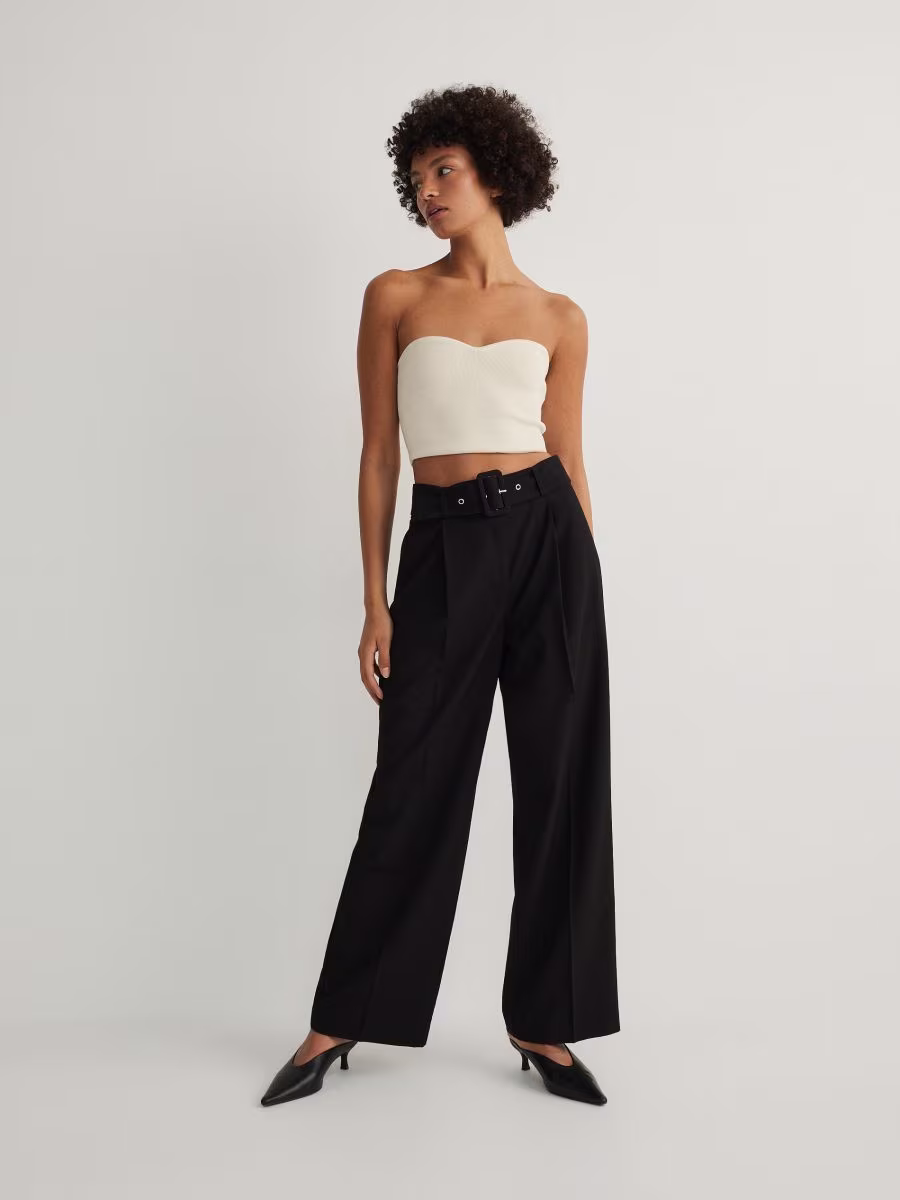Trousers With Tie Waist Belt