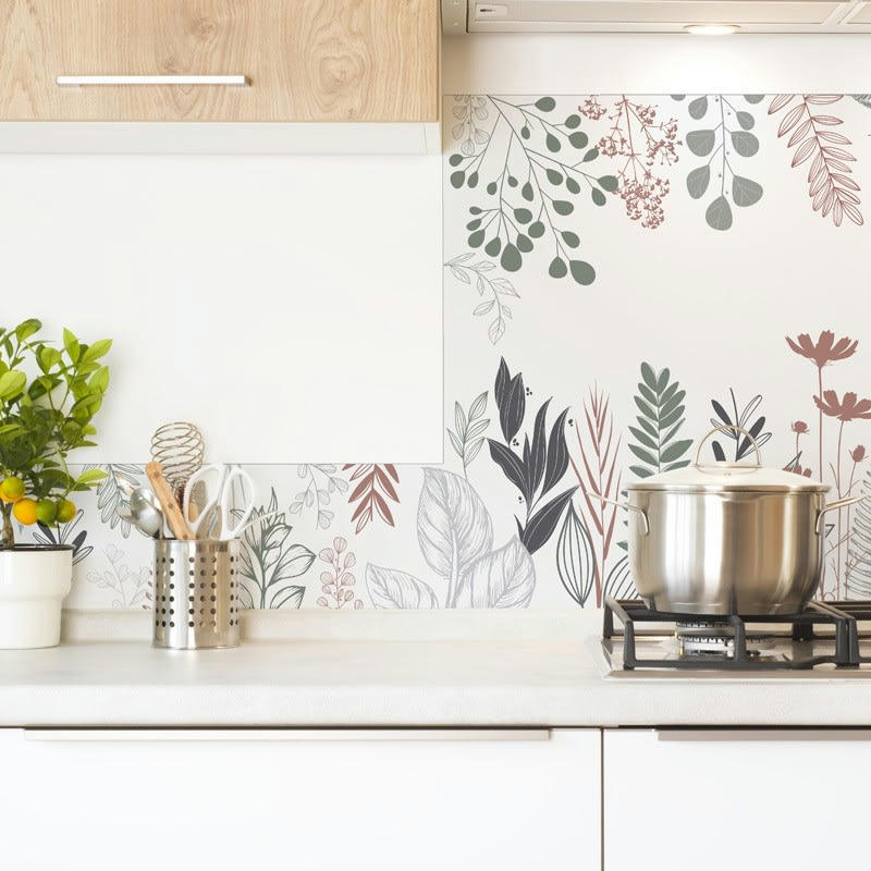 CHAMPÊTRE - Crédence cuisine Fond de hotte ALU L90cmxH70cm Multicolore Végétal