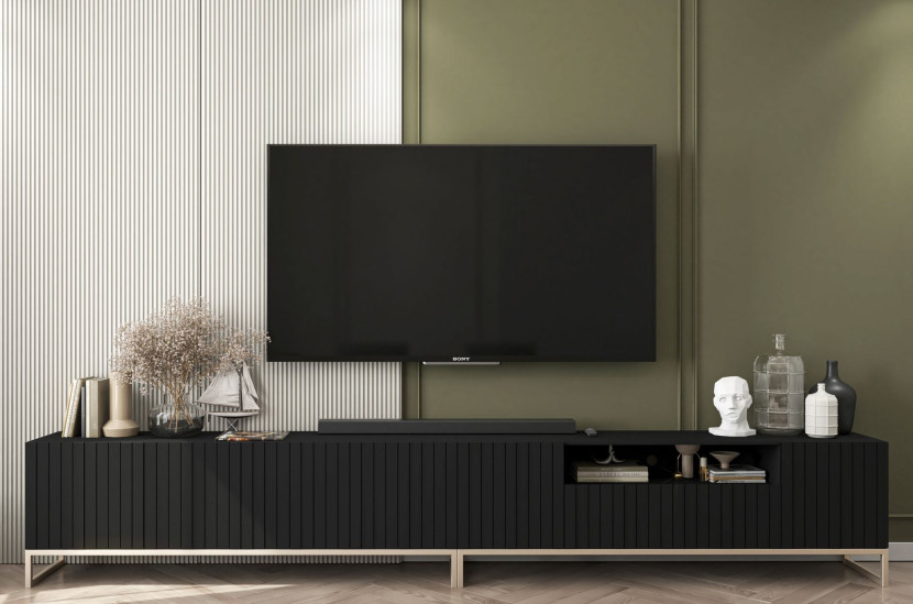 Nowoczesna Szafka RTV Glamour Komoda Czarny MAT 300 cm