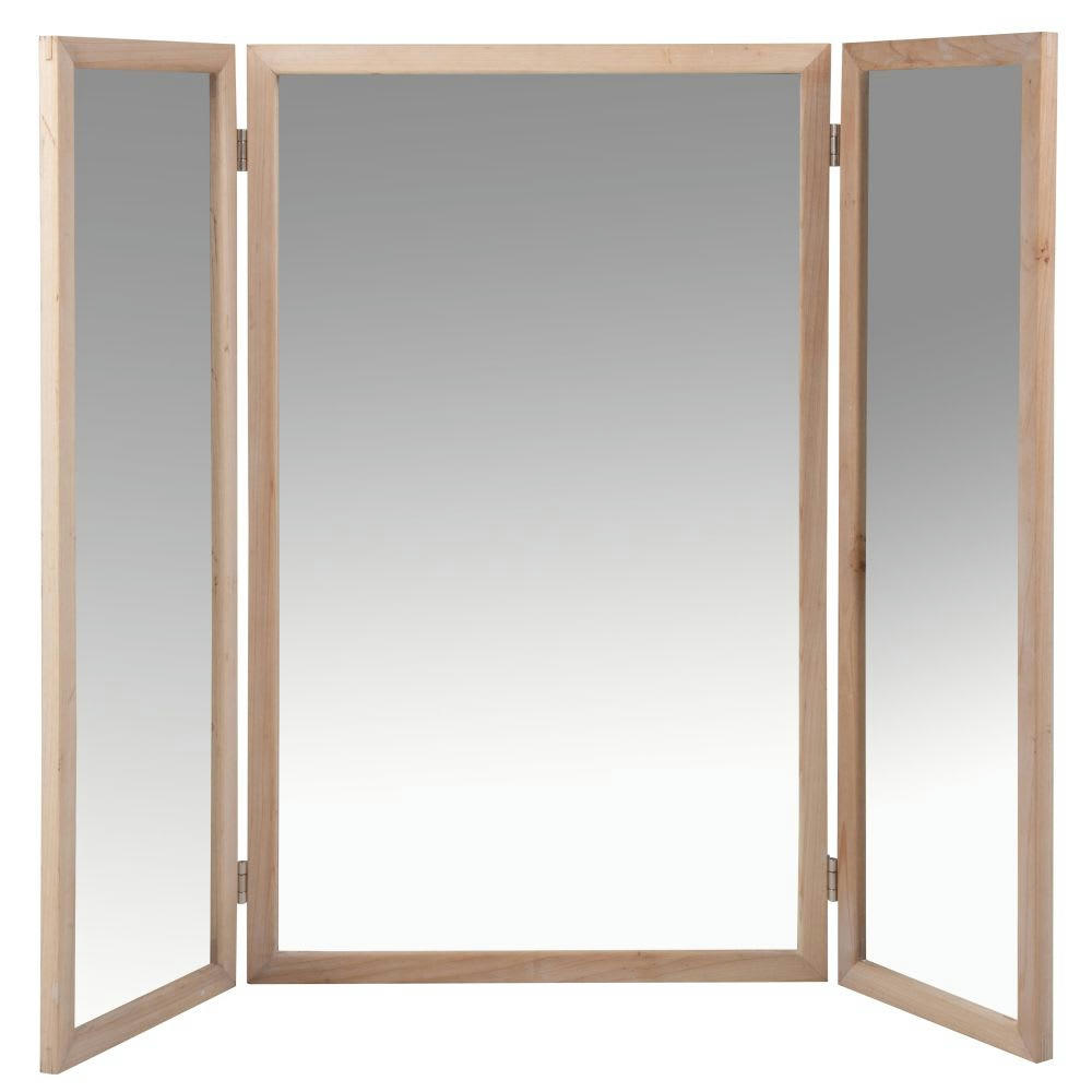 WOOD BARBER - Miroir barbier, encadrement en bois beige 102x80
