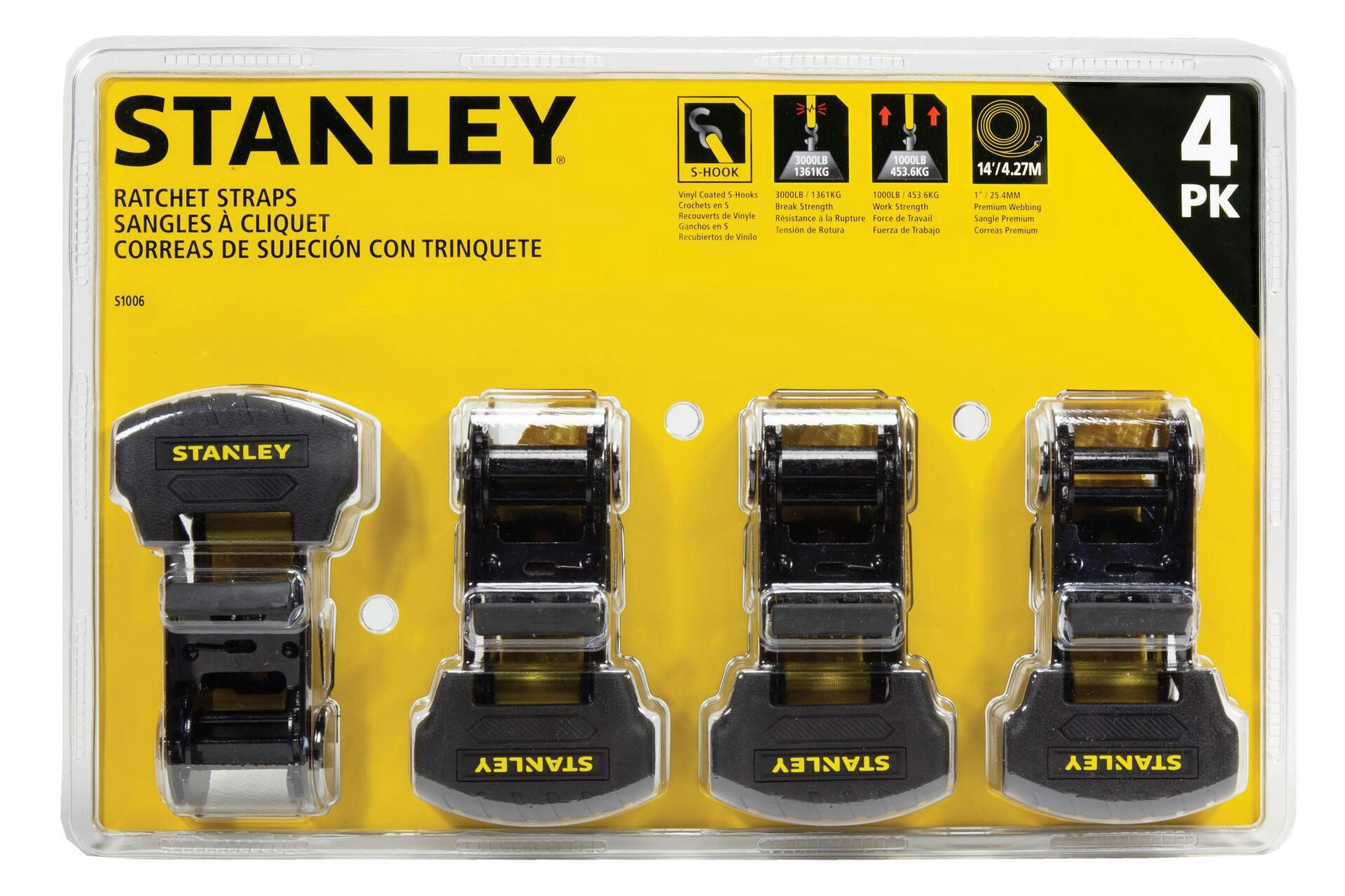 Stanley 3,000-lb Standard-Duty Tie Downs, Weather-Resistant, 1-in x 14-ft, 4-pk