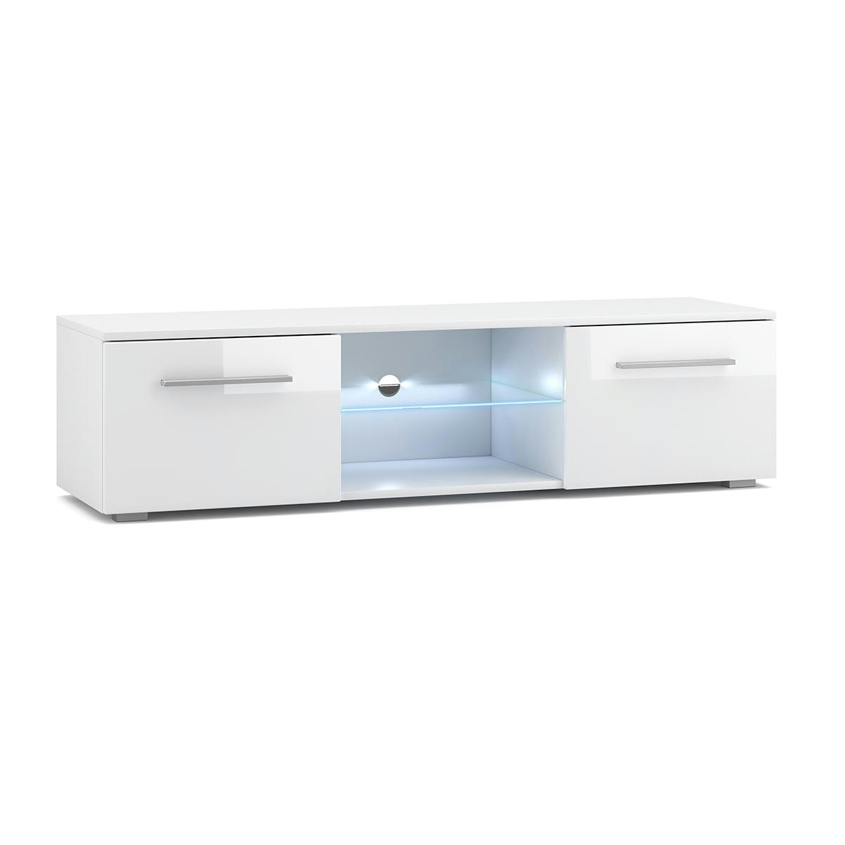 - Meuble tv 2 portes 140 cm avec led blanc