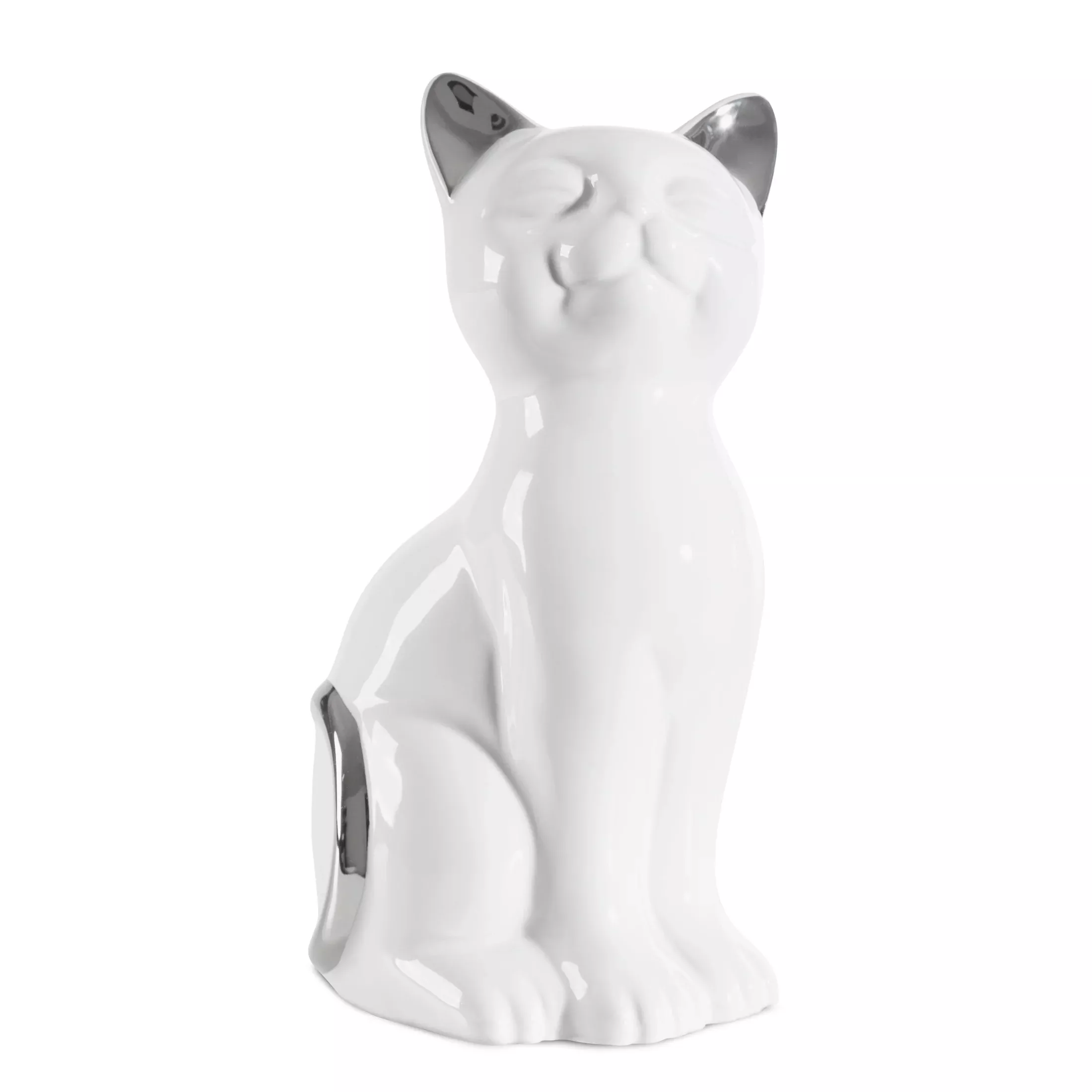 Figurka ceramiczna biało-srebrna kot11x9x20 cm
