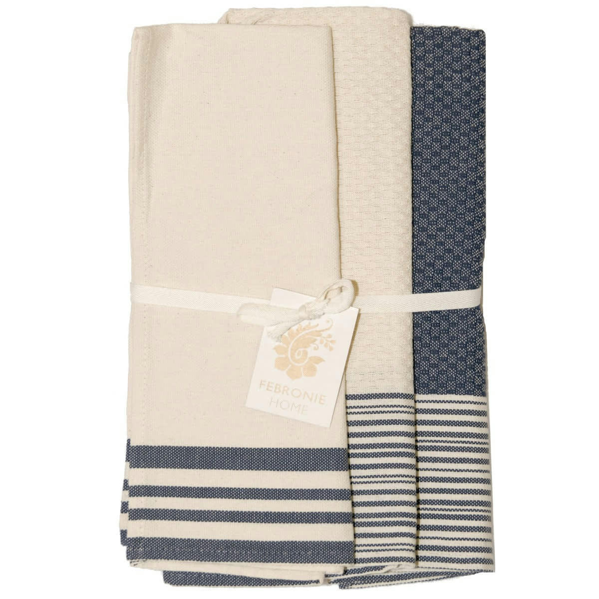 MAHDIA - Torchons (x3) coton  45x70 bleu jean