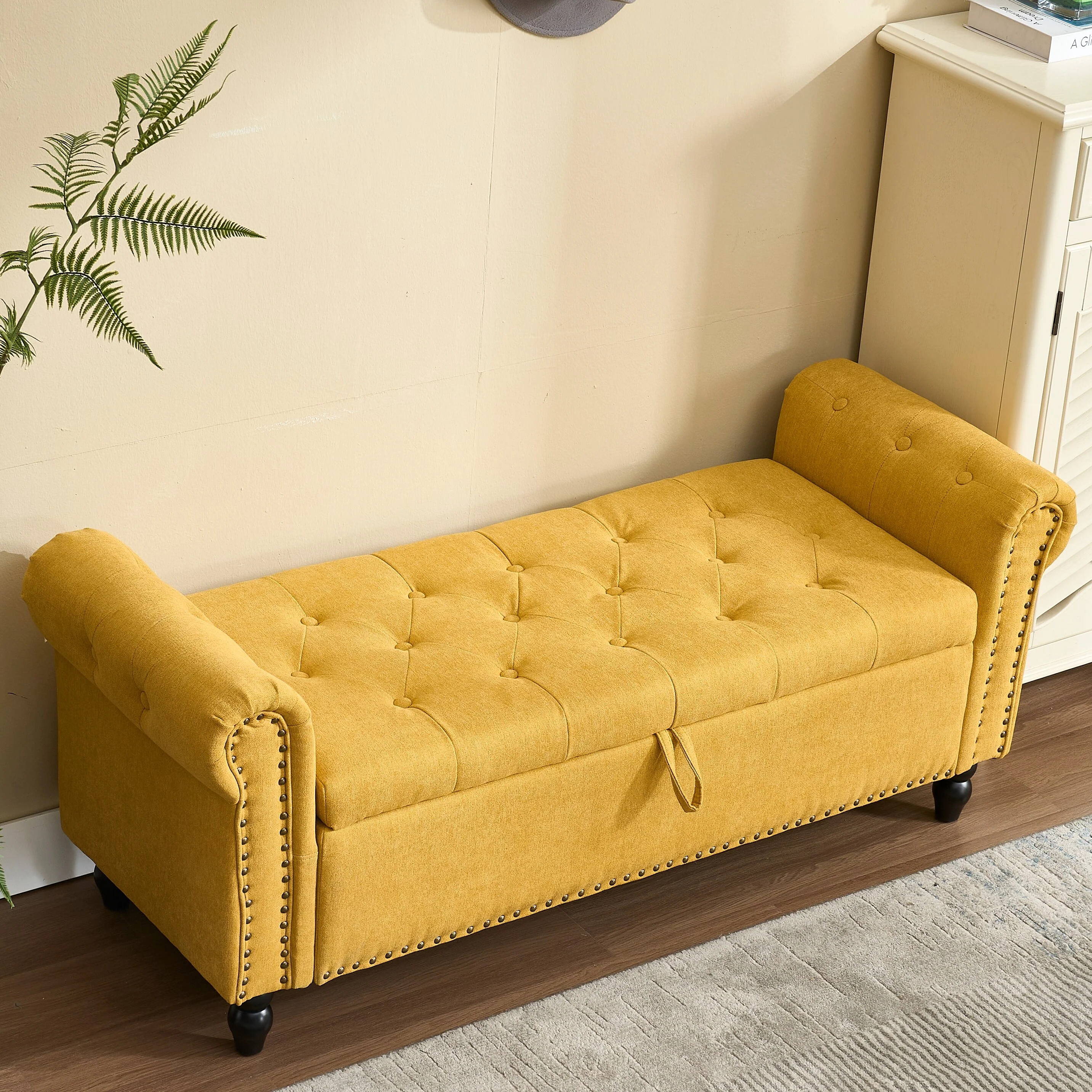 55 Inch Upholstered Storage Ottoman for Living Room, 275lbs Storage Bench