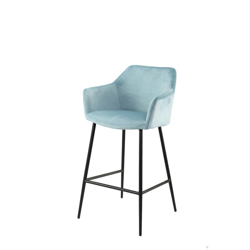 CHIC - Chaise haute de bar en velours bleu et pieds métal