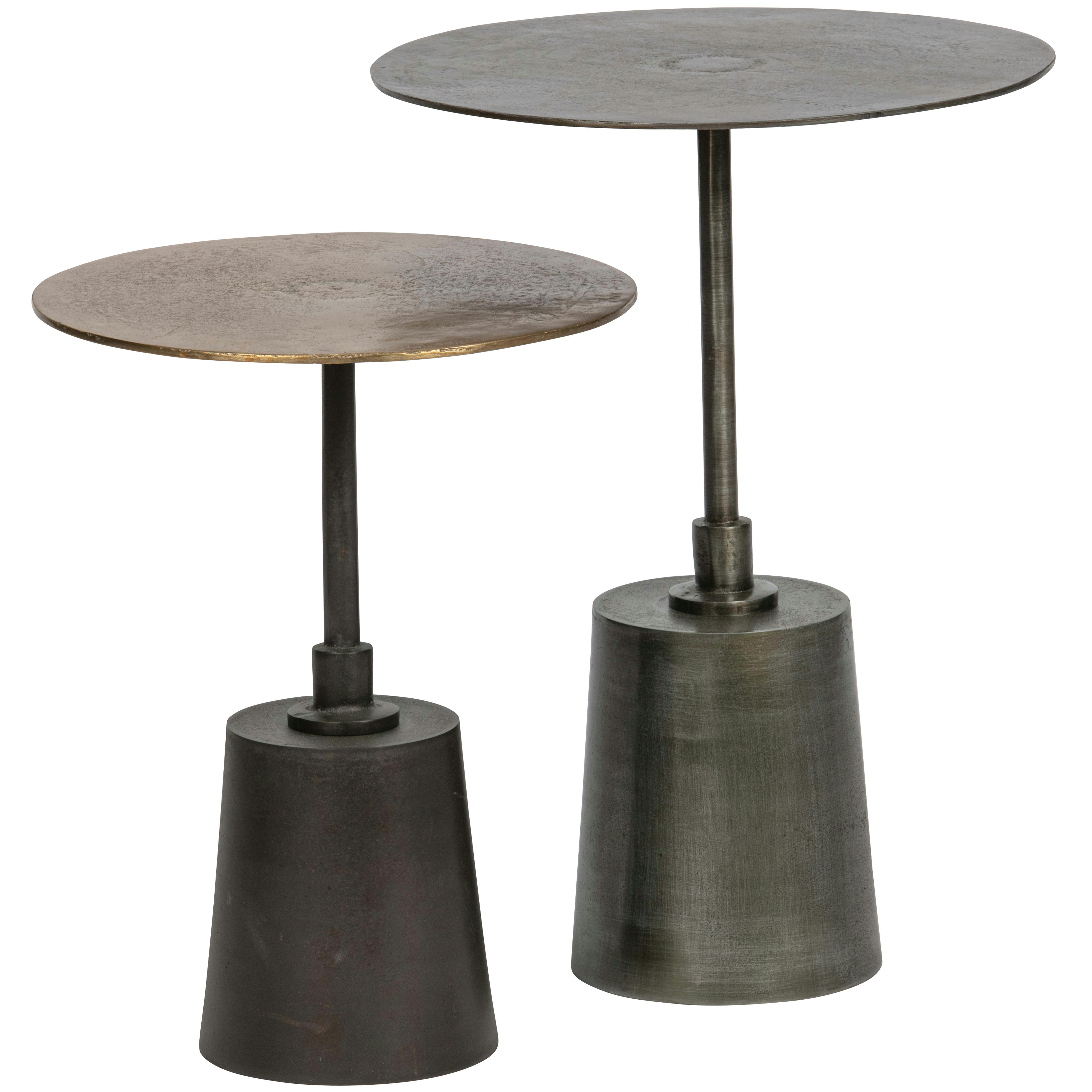 CRUSH - Tables d'appoint ronde aluminium doré/argent - lot de 2