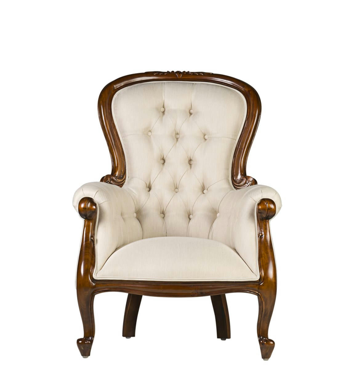 VINTAGE - Fauteuil en bois d'acajou marron et polyester blanc