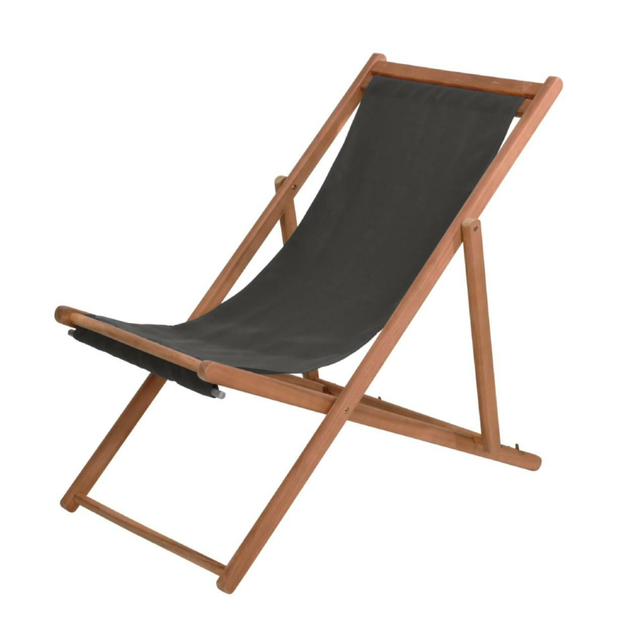 Leżak ogrodowy składany z drewna akacjowego teak look czarne poszycie 120kg