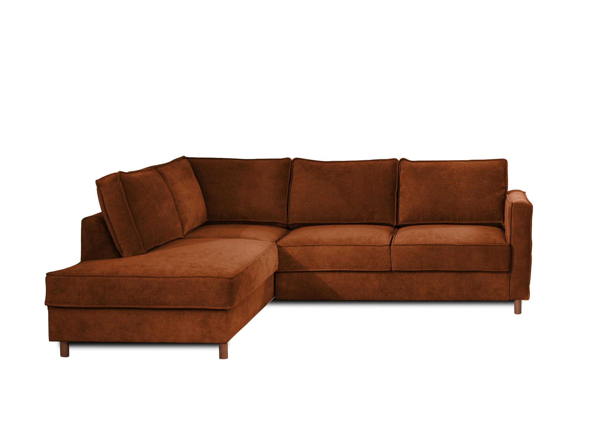 JAKE - Canapé d'angle gauche convertible 5 places en velours côtelé rouille