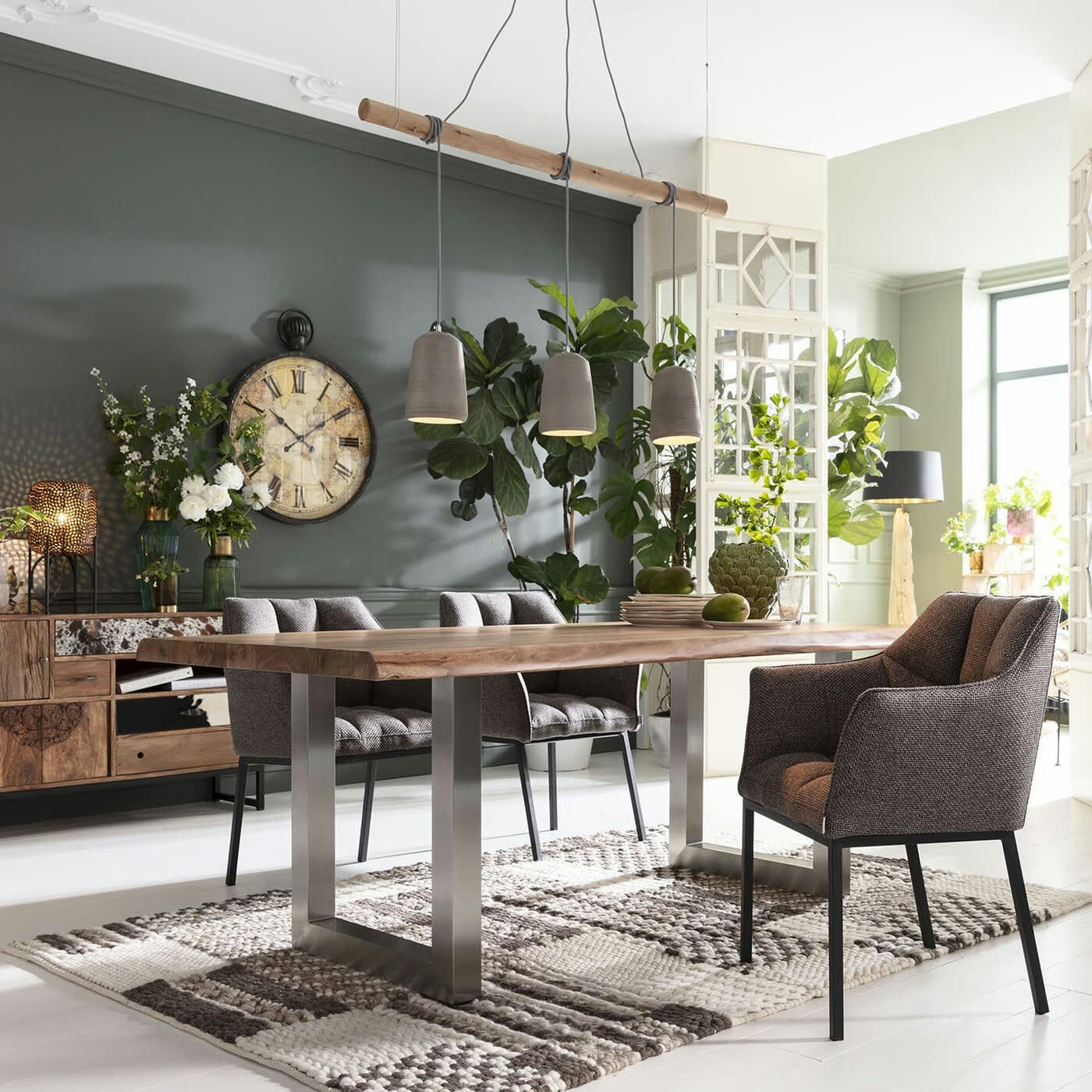 PURE NATURE - Table à manger 6 personnes en acacia brut et acier L160