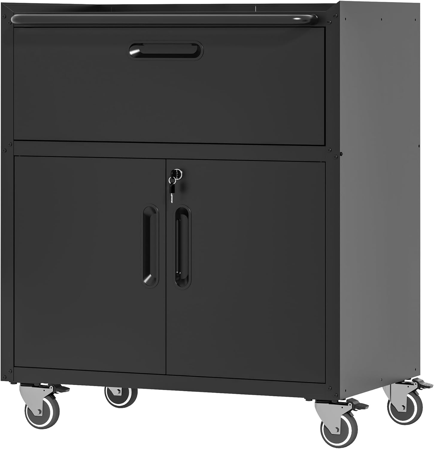 Metal Mobile Tool Storage Cabinet with Wheels,Black Heavy Duty Rolling Tool Cabinets for Garage,Metal Storage Cabinets with 2 Locking Doors and 1 Drawer,Assembly Required