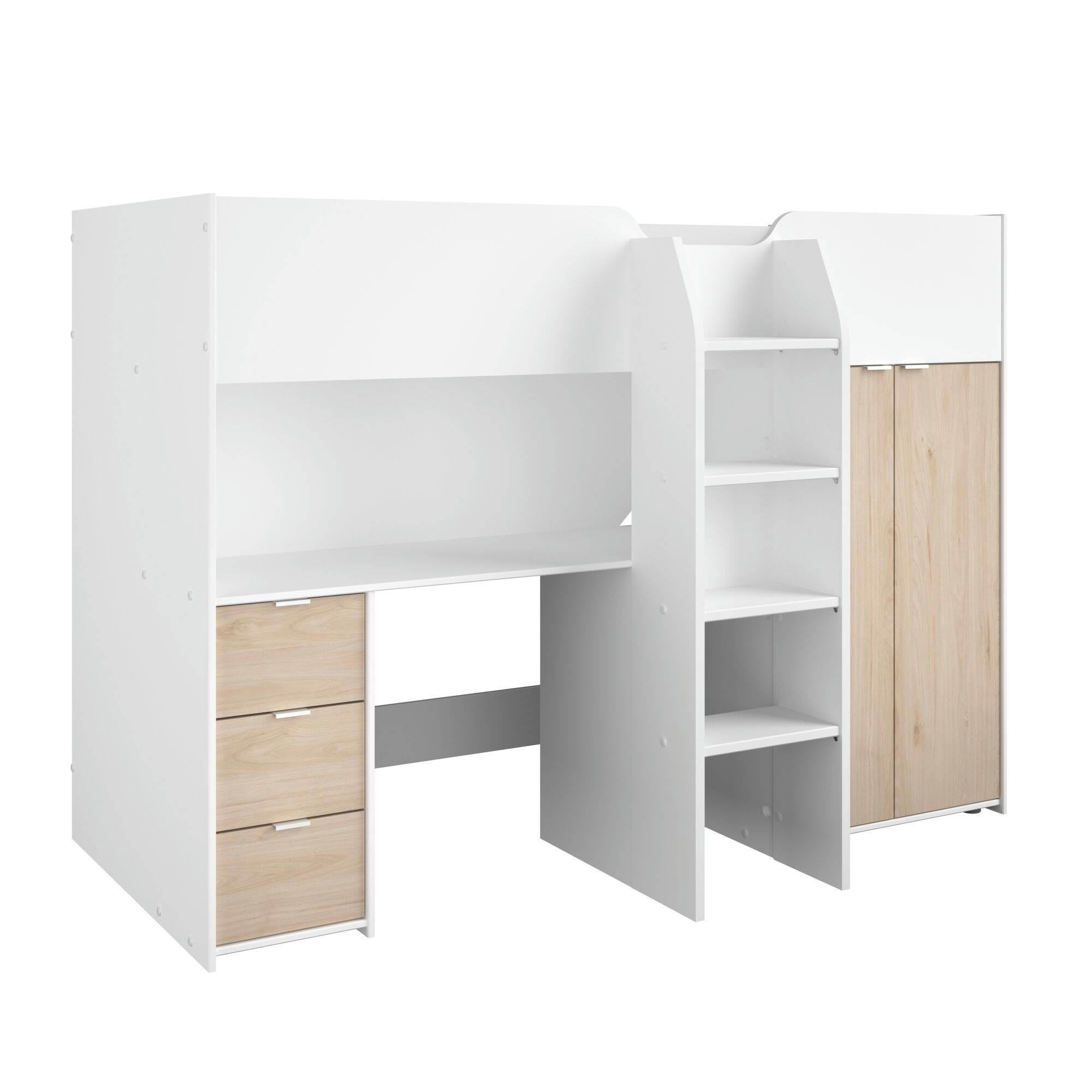 PAULIN - Lit mezzanine combiné avec bureau et armoire 90 x 200 cm