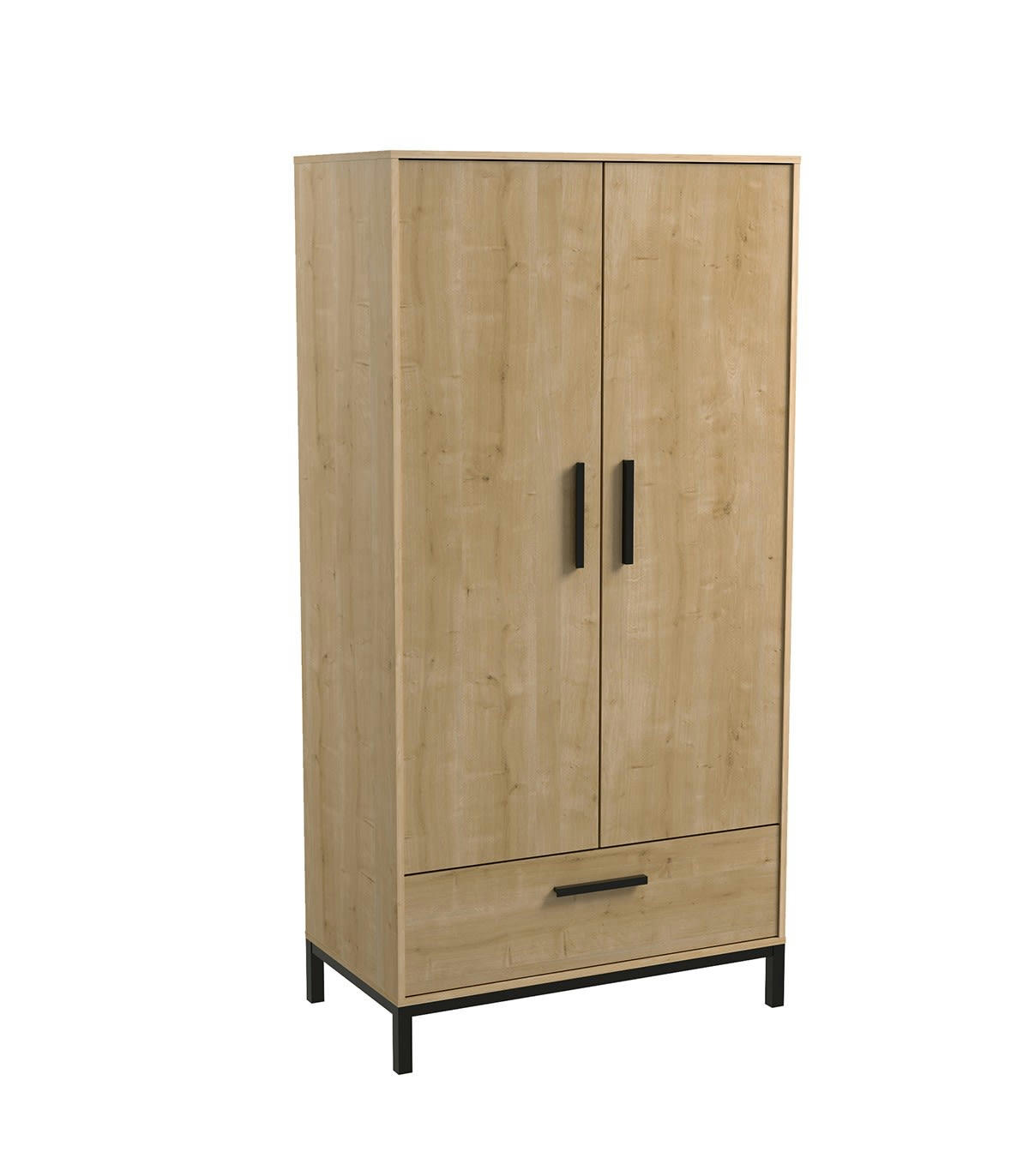 CRAFT - Armoire 2 portes et 1 tiroir effet bois - L91 - H180 cm