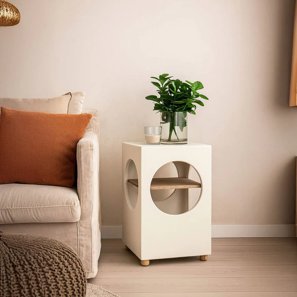 Mesa de apoio Branca com Madeira ZENA