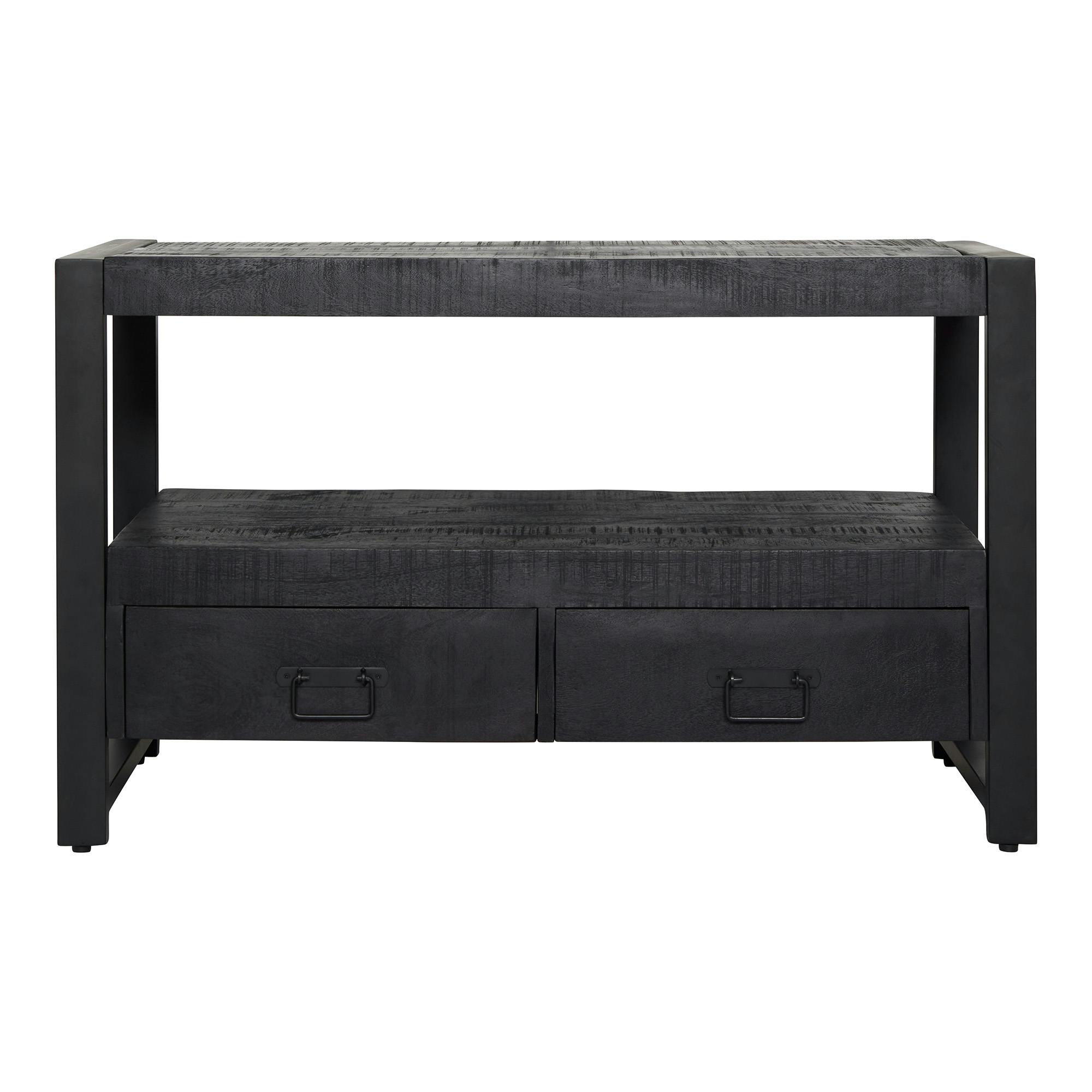 Petit meuble TV bois noir 2 tiroirs MILORA