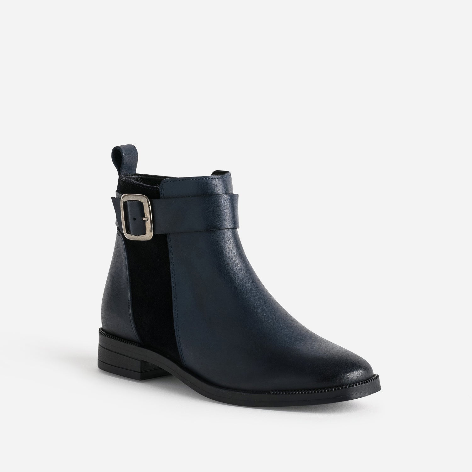 Boots marine en cuir détail bi-matière