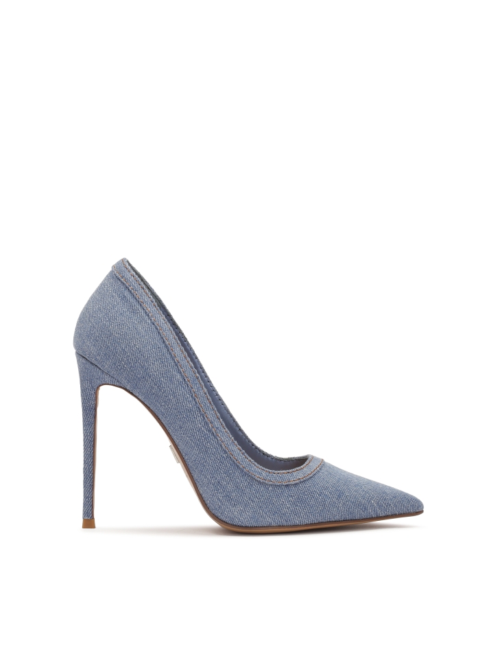 Blue denim fabric pumps