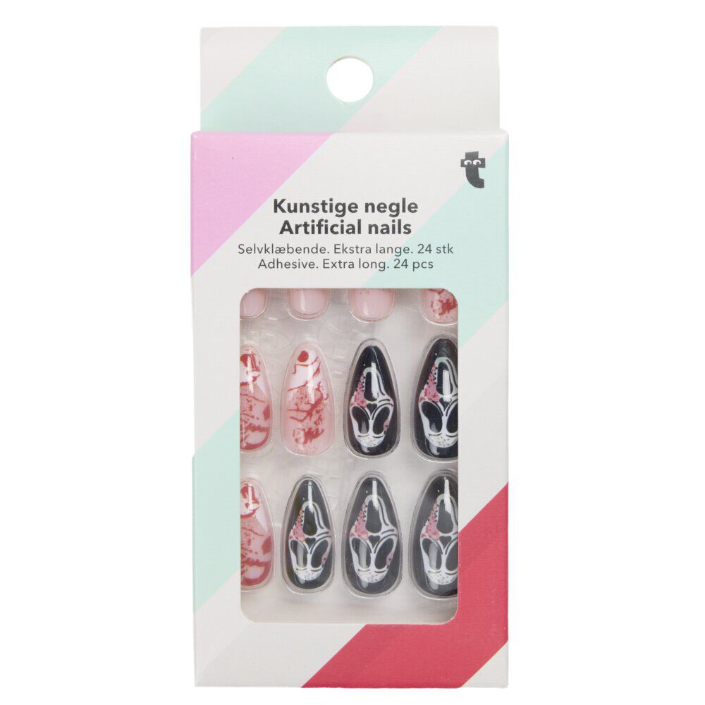 Faux ongles x24 Halloween femme pointus et décorés (2 modèles)
