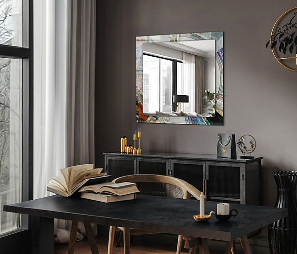 Miroir Décoratif Tulup 60x60 cm Mosaïque Abstraite De Cercles Pour Salon Avec Cadre Imprimé