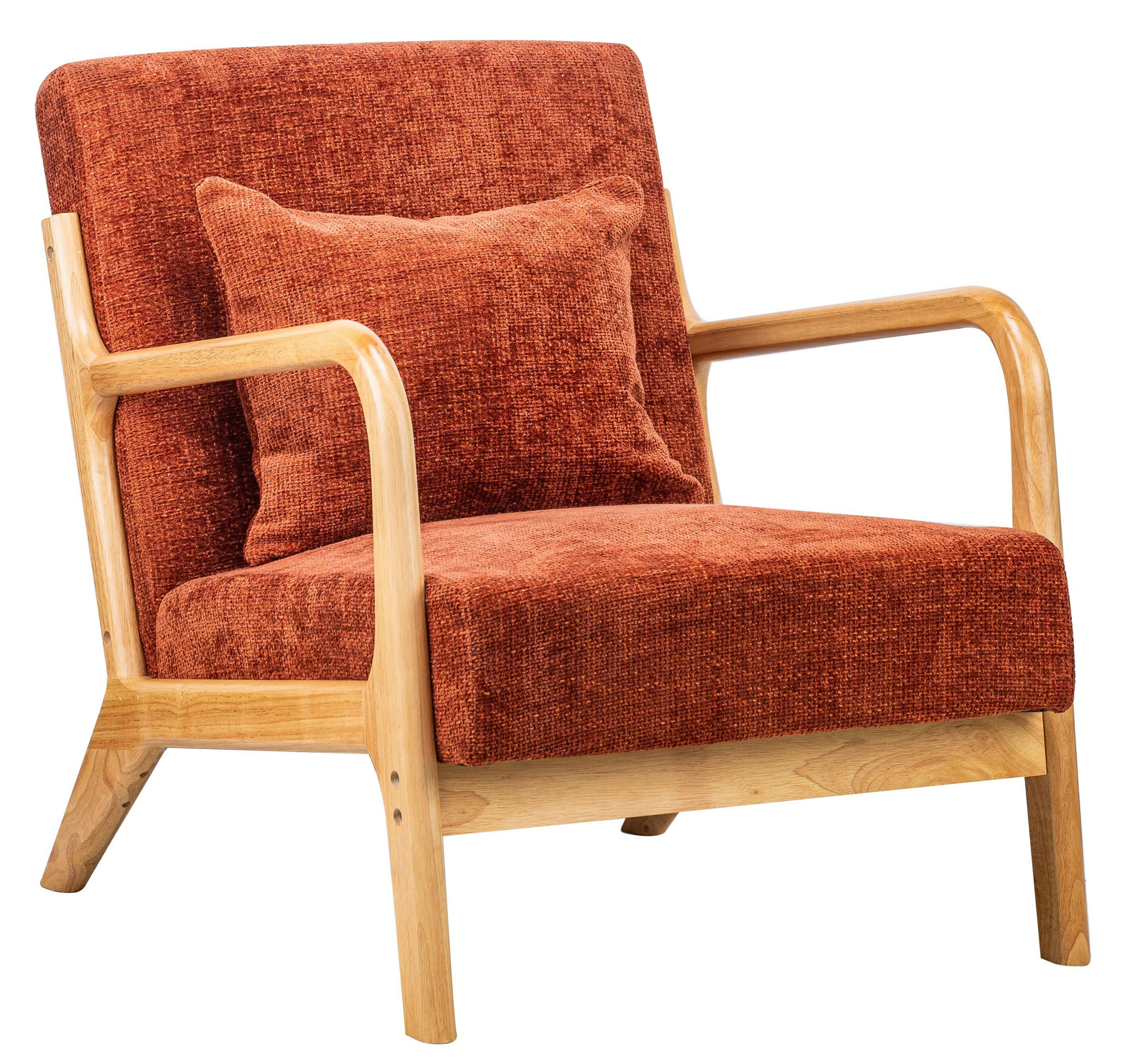 - Fauteuil de salon en bois massif et tissu terracotta