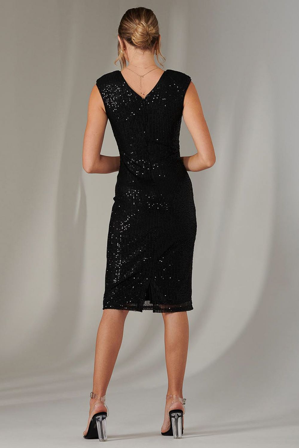 Jolie Moi Qaya Sequin V Neck Shift Dress